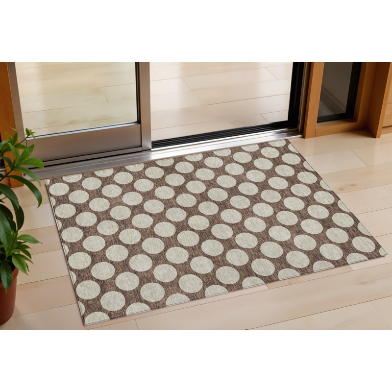 Tapis intérieur lavable à pois brun et beige 3 pi x 5 pi