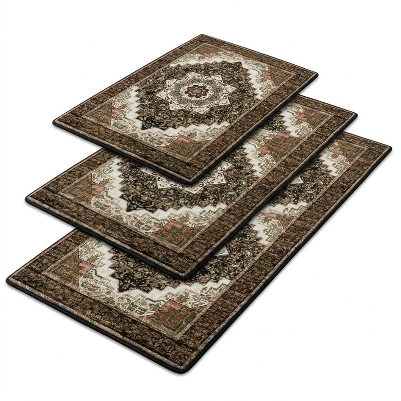 Ensemble de 3 tapis de cuisine lavables et antidérapants, Brun