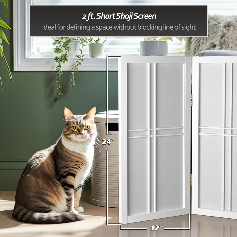 Keitez 24" H Short Folding Screen, White, 3