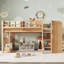 Lit mezzanine simple avec bibliothèques, boîtes et tiroirs multi-rangements, lits mezzanine bas en bois massif avec bureau et tableau noir, aucun sommier nécessaire, naturel-1709023553