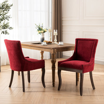 De 2 chaises de salle à manger ultra latérales - tissu épaissi, pieds en bois massif, attrait de caractère bronze