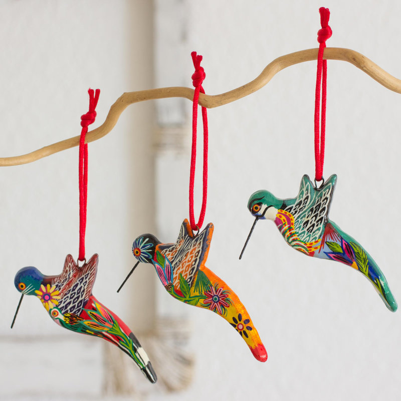 Hand-Painted Multicolor Porcelain Hummingbird Hanging Ornaments Set