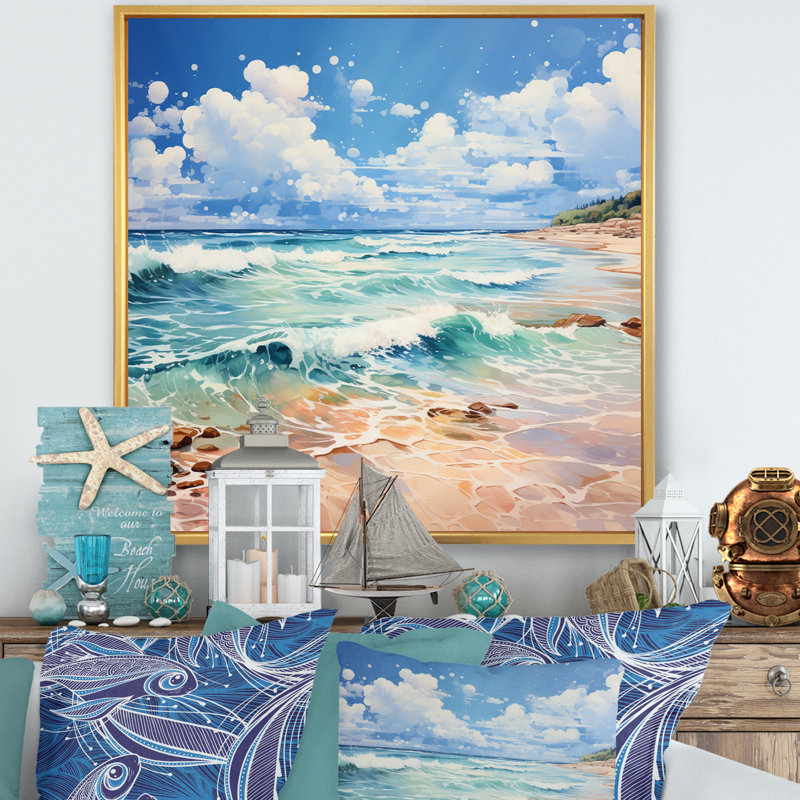 Relaxing Beach Breezes II - Nautical & Beach Canvas Print, H 16 po x l 16 po x P 1 po, Cadre flottant doré