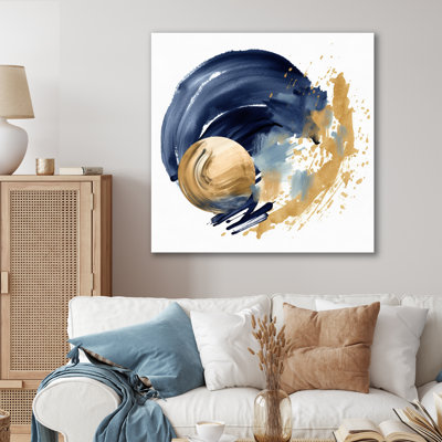 " Dark Blue & Gold Abstract Circle Texture VI " Mixed Media and Color Photography Print