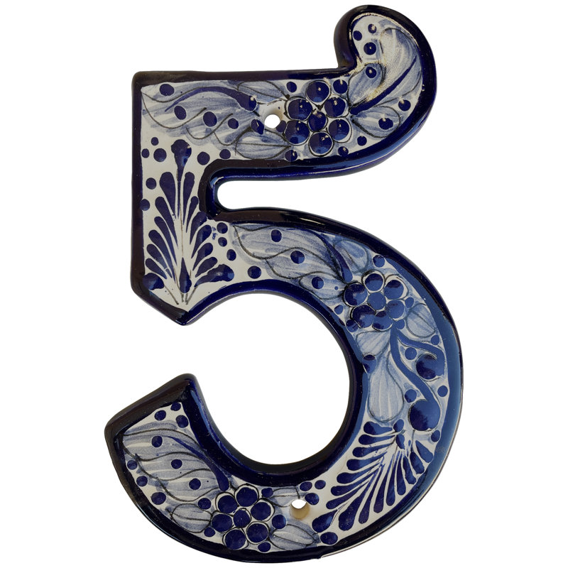 Mexican Majolica Rancho Tile Address House Number Five