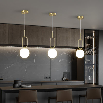 Modern Minimalist Hanging Light Milky White Glass Lampshade Pendant Lights Gold Globe Pendant Lighting for Bedroom Kitchen Island Dining Room