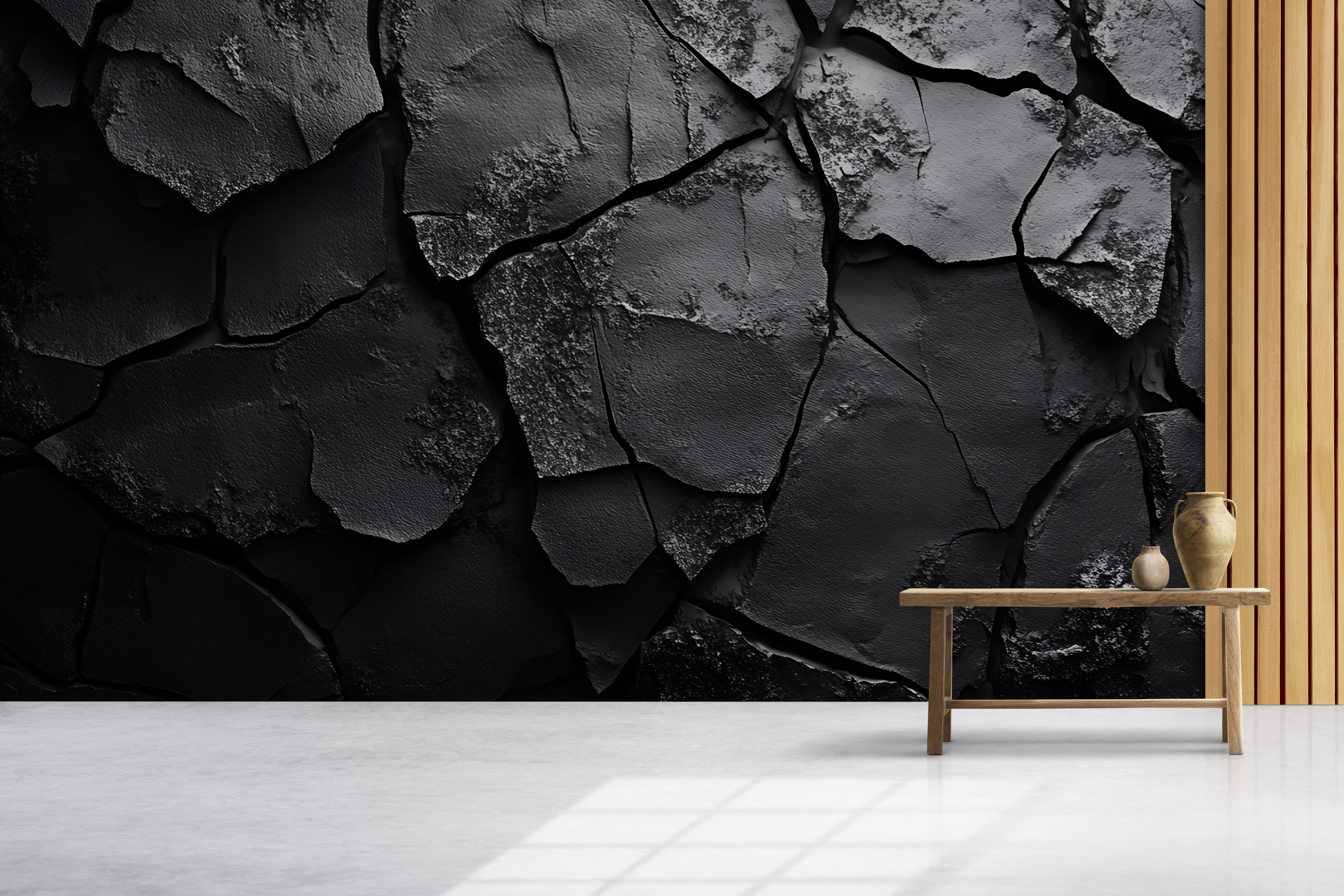 Wrought Studio Cracked Rock Wallpaper – Dark Stone Texture With Deep ...