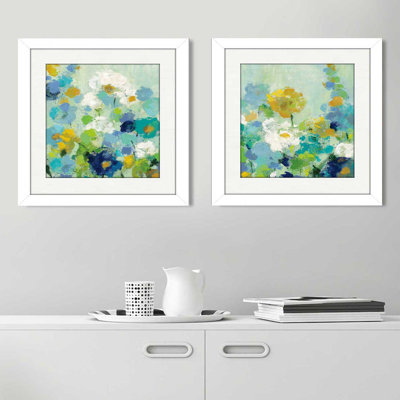 « midsummer jardin white florals », ensemble de 2 reproductions de peintures à l’acrylique encadrées
