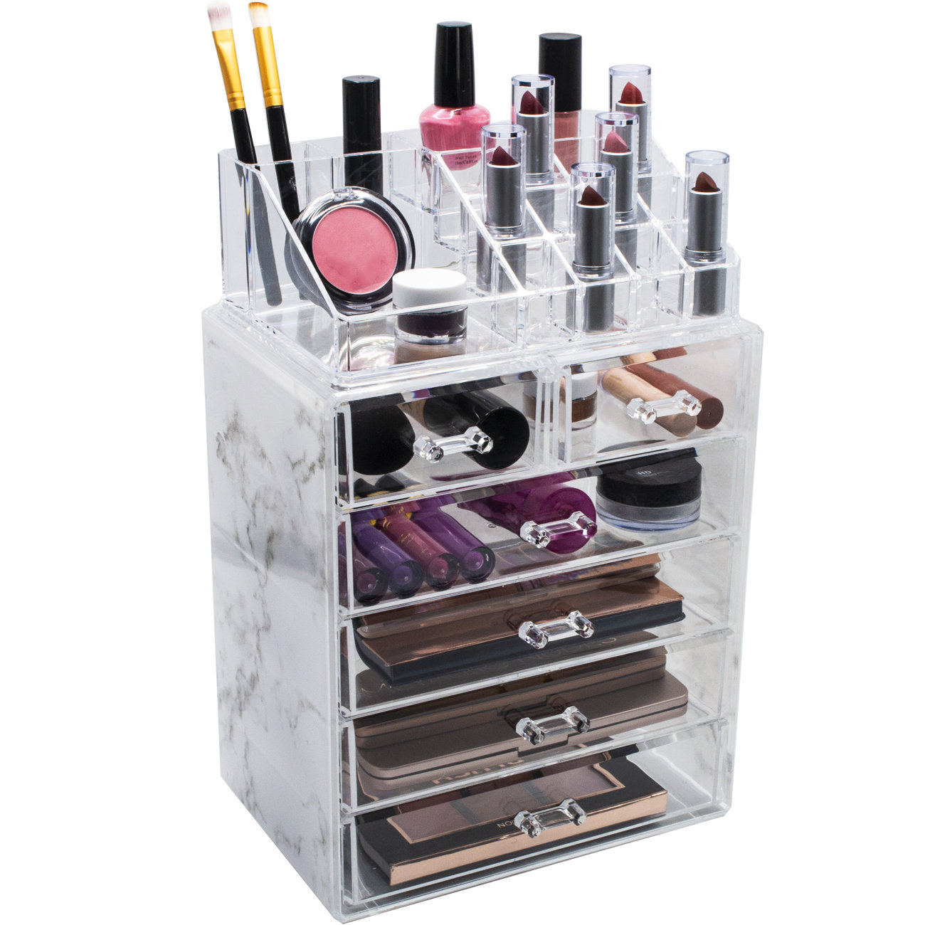 Sorbus 2 Piece Acrylic Makeup and Jewelry Storage Organizer Case (6 Drawers  and Lipstick Tray)