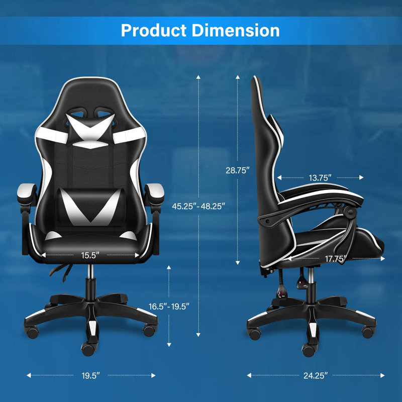 Fauteuil de jeu et de course inclinable, inclinable et ergonomique en cuir Inbox, Blanc