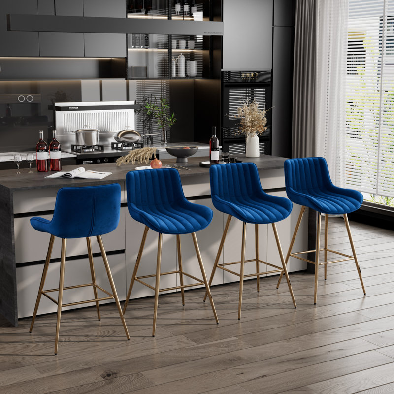 Ensemble de tabourets de bar, tabouret de comptoir rembourré en velours avec structure en métal solide et dossier bas en velours