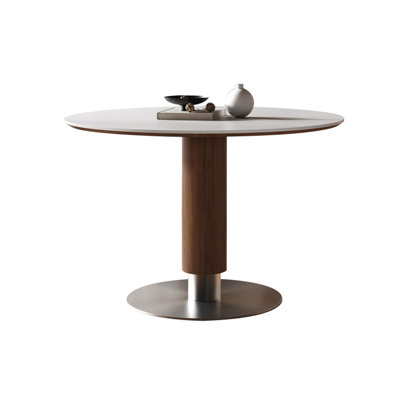 White&Walnut Round Sintered Stone Dining table