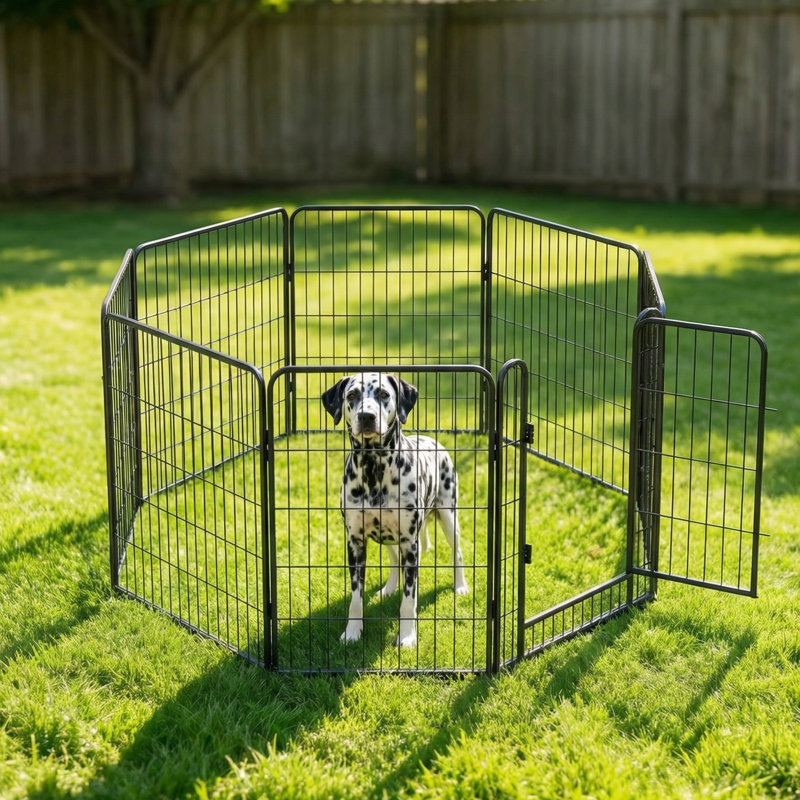 Enclos pour chien à 8 panneaux en métal avec porte, 39,4 po de hauteur - Niche pour animaux robuste pour l'intérieur et l'extérieur