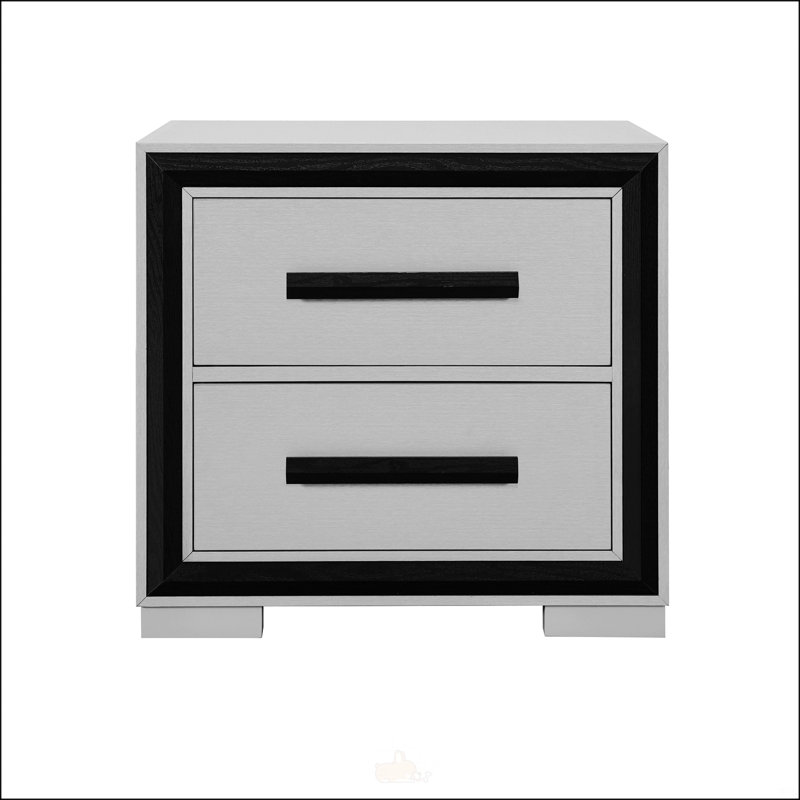 Table de chevet grise et noire Adelaide avec refroidisseur intégré et haut-parleur sans fil, parfaite pour les chambres à coucher modernes et le divertissement.