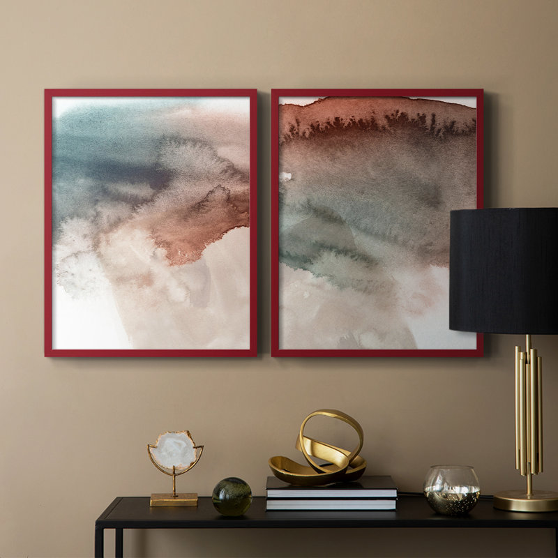 Red Ochre abstrait III - reproduction encadrée de qualité supérieure - prête à être accrochée - aucun clou requis - aucun clou requis