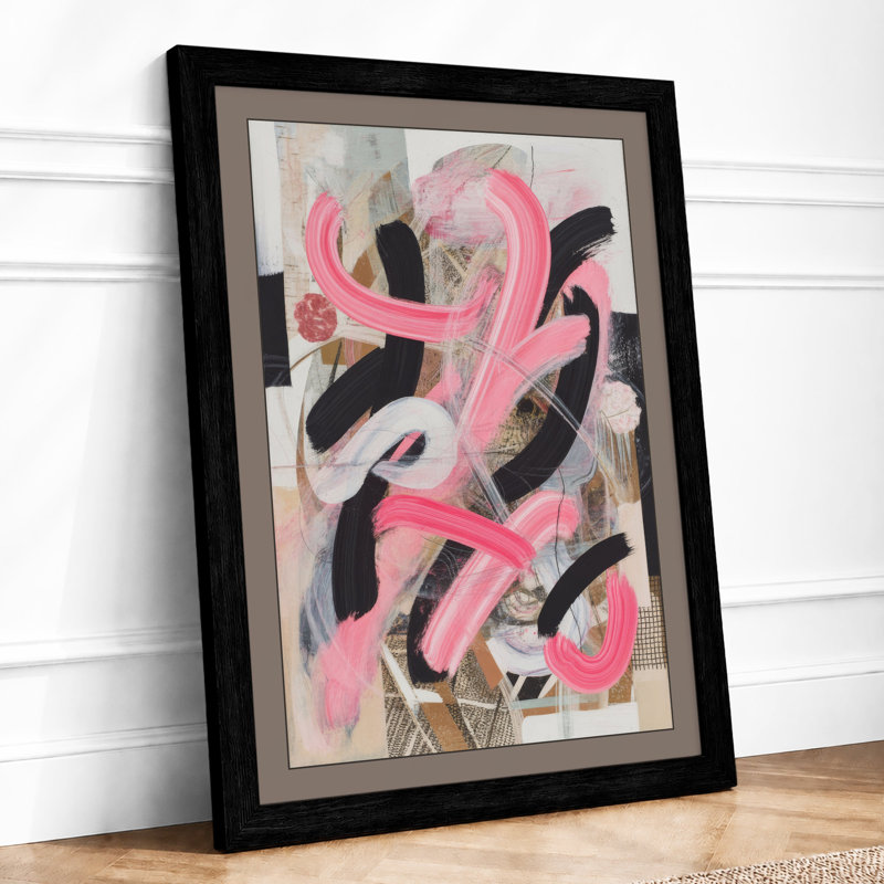 Abstract Pink Gestures Eclectic - Framed Print, Black, A4 - 29.7 x 21.0 cm