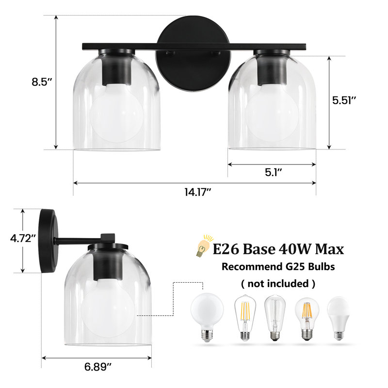 Éclairage pour meuble-lavabo à 2 lumières à intensité variable Meola, Noir mat