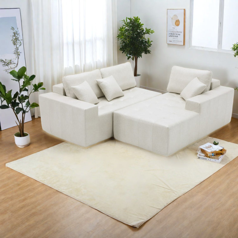 Compression Sectionals, Faux Leather L Shaped Sofa Bed for Modern Home