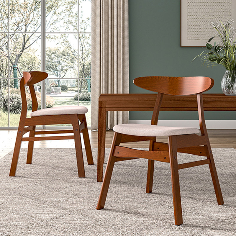 Ing Solid Wood Side Chair Indoor Upholstered Dining Chair, Beige