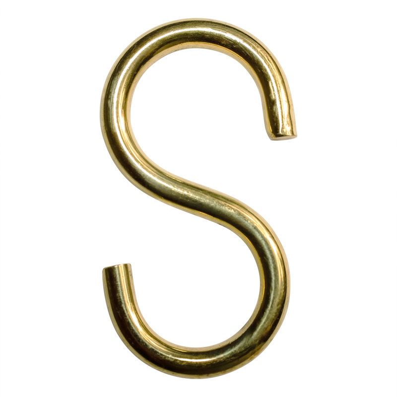 Brass Standard S Hook, 2.56" H x 1.26" W x 0.22" D, Polished Brass