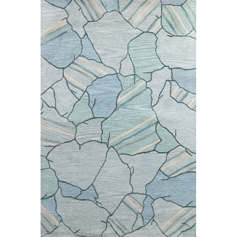Teal Abstract Handmade Wool and Viscose Tufted Rug