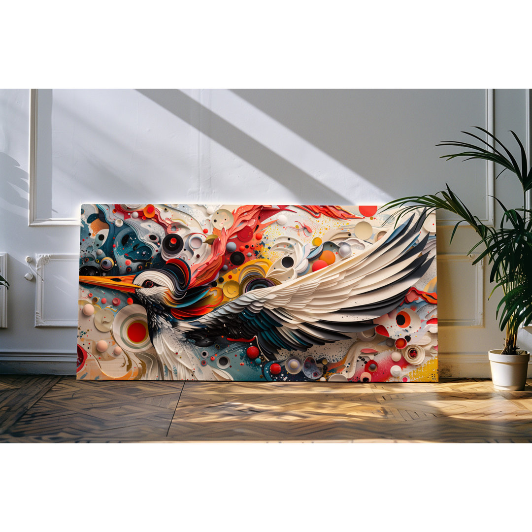 Wandbild 120x60cm Kranich Vogel Farbenfroh Kunstwerk Bunt Modern