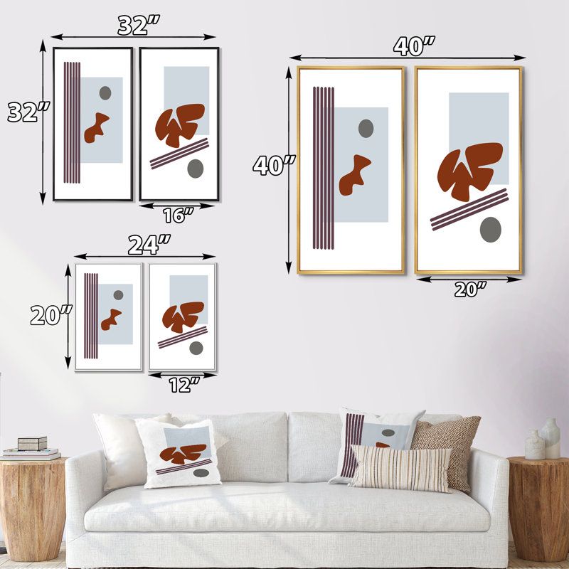 «Bohemian Mid Century Geometric Typographie VII», ensemble de 2 impressions, H 32 po x l 32 po x P 1 po, Cadre noir