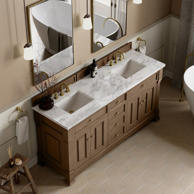 Brookfield 71.75'' W Double Bathroom Vanity Base, Pecan