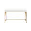 Bureau rectangulaire moderne blanc brillant avec pattes dorées, 2 tiroirs et compartiments de rangement pour bureau