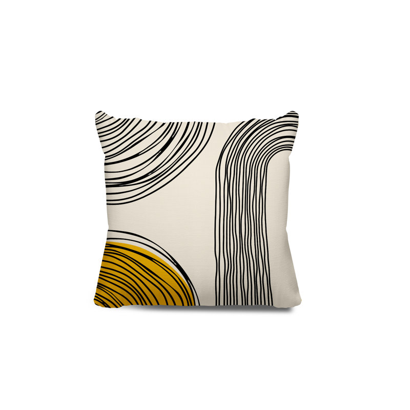 Coussin décoratif réversible intérieur / extérieur Cassie, H 19 po x l 19 po, Jaune / crème / noir