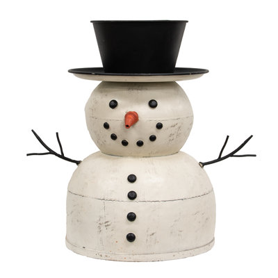 Bonhomme de neige en métal peint patiné