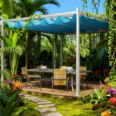 Pergola d'extérieur, auvent rétractable avec fixation magnétique