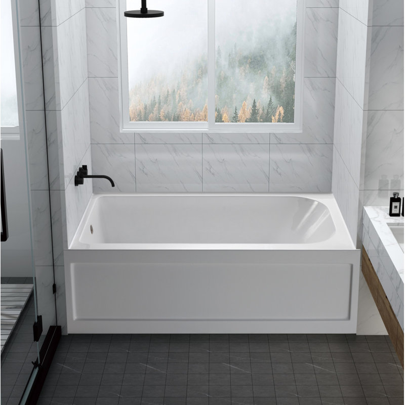 Kingston Brass Aqua Eden 60-Inch Acrylic Rectangular 3-Wall Alcove Tub with Anti-Skid Surface, Left