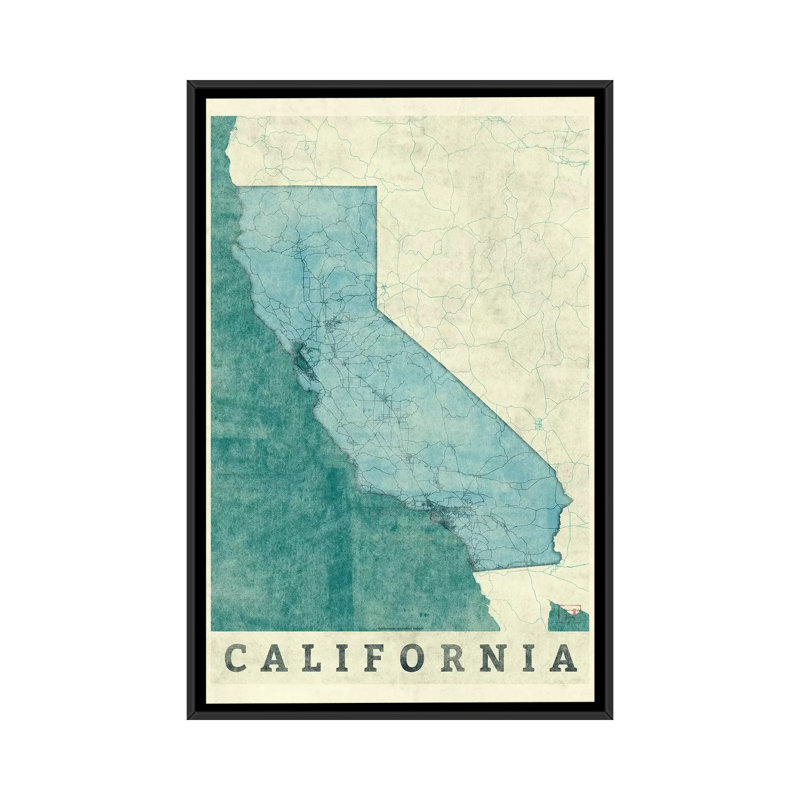 «California Map» par Hubert Roguski - impression sur toile, H 26 po x l 18 po x P 1,5 po, Toile avec cadre noir, Pas de tapis