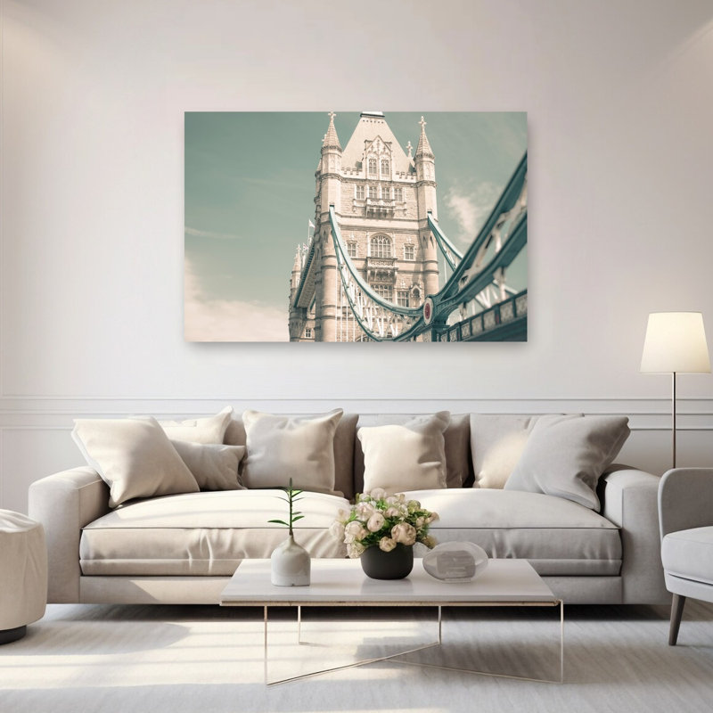 Superbe affiche murale vintage abstraite du Tower Bridge de Londres, H 40 po x l 60 po