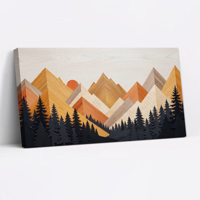 Art mural sur toile, chaîne de montagnes en bois en couches avec pins noirs