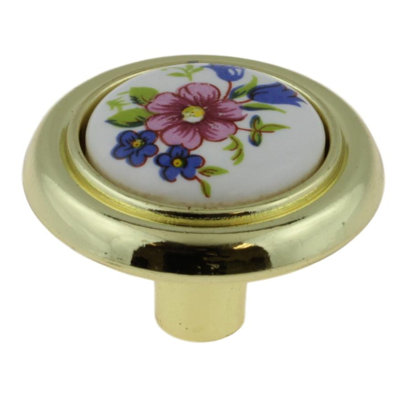 (Paquet de 5) Bouton de fleurs de 1-1 / 4 po blanc avec laiton poli