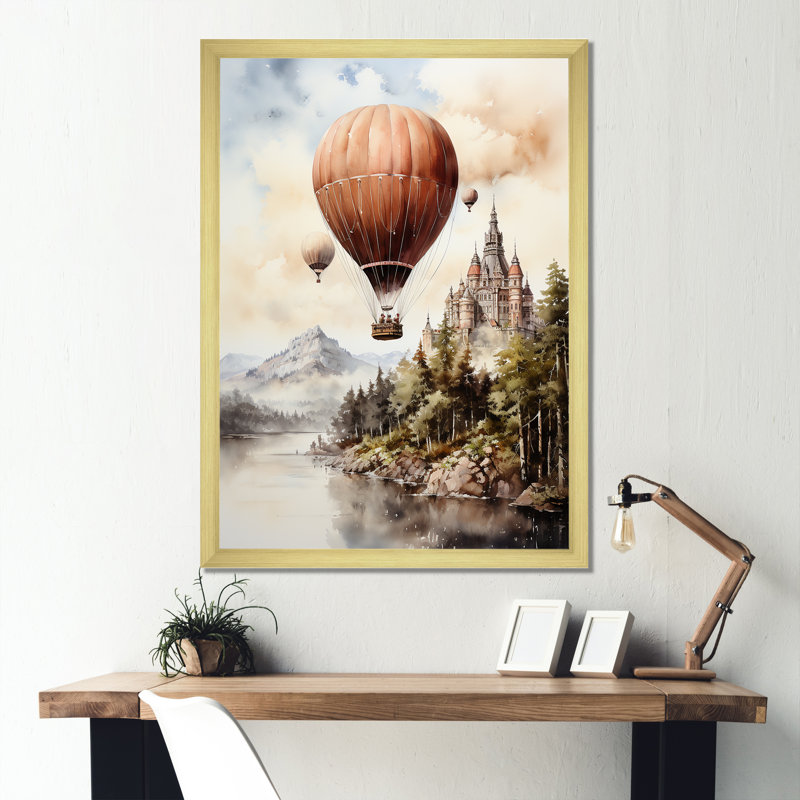 Vol en montgolfière Castle III, Cadre photo doré simple, H 20 po x l 12 po x P 1 po