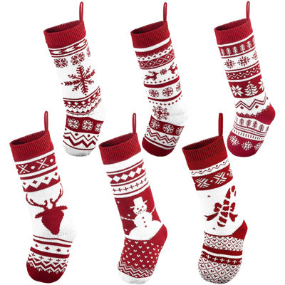 6 Pack 18" Knit Christmas Stockings, Large Rustic Yarn Xmas Stockings For Family Holiday Decorations