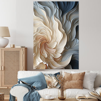Plume blanche et bleue en spirale II - art abstrait géométrique sur toile