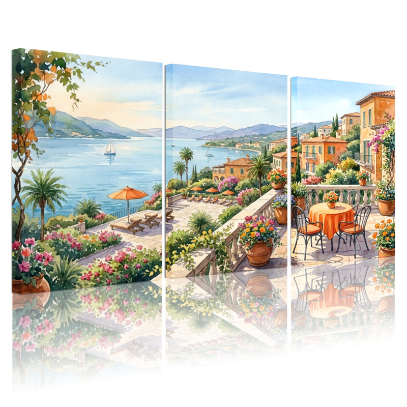 Paysage et nature jardin méditerranéen terrasse vue mer, H 36 po x l 72 po