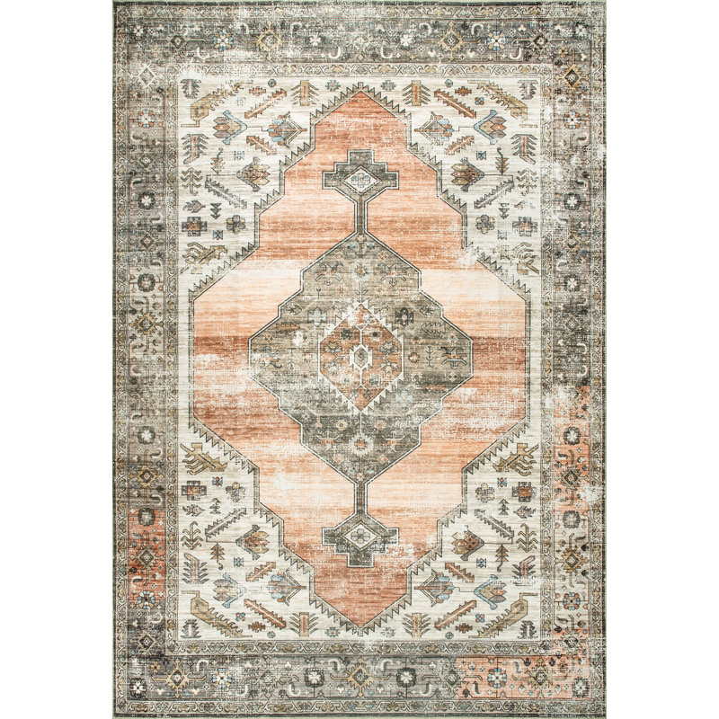 Gracie SpinClean Distressed Medallion Machine Washable Area Rug, Rectangle 8' x 10'