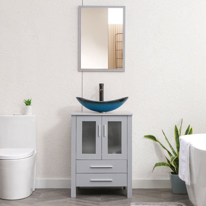 Azaree 24'' Single Bathroom Vanity with Manufactured Wood Top, Blue, Gray