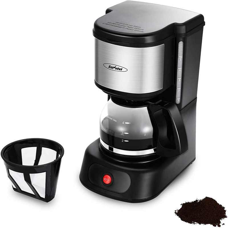 Cafetière Sunvivi 5 tasses, machine à café filtre avec carafe en verre, filtre réutilisable - Yd011