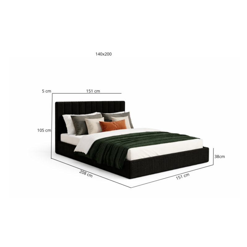 Upholstered Ottoman Storage Bed, European Double (140 x 200 cm) , Black 