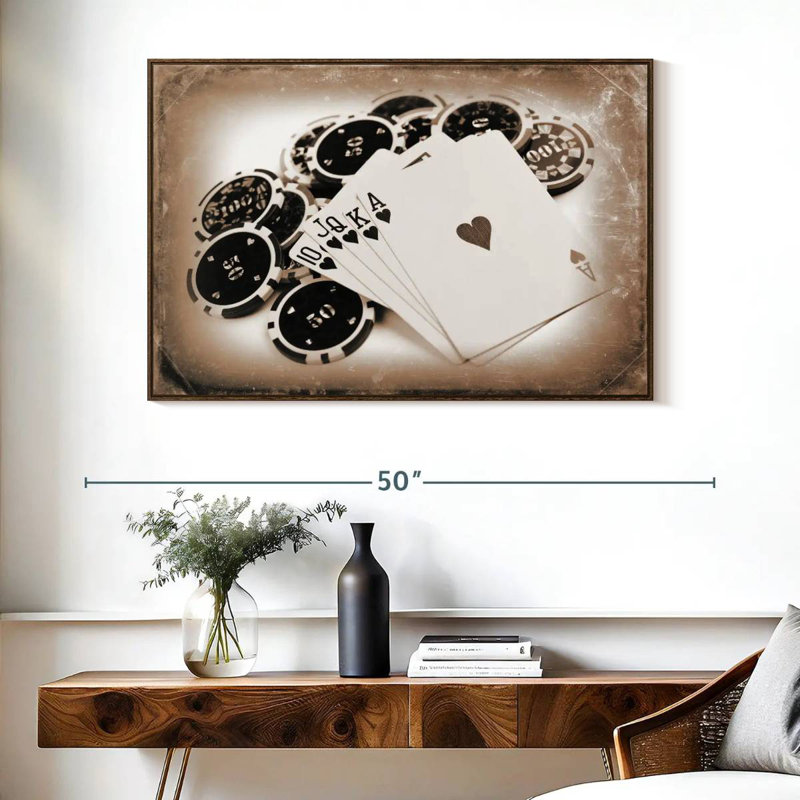 Poker rétro, 40 po x 27 po, Cadre flottant noyer