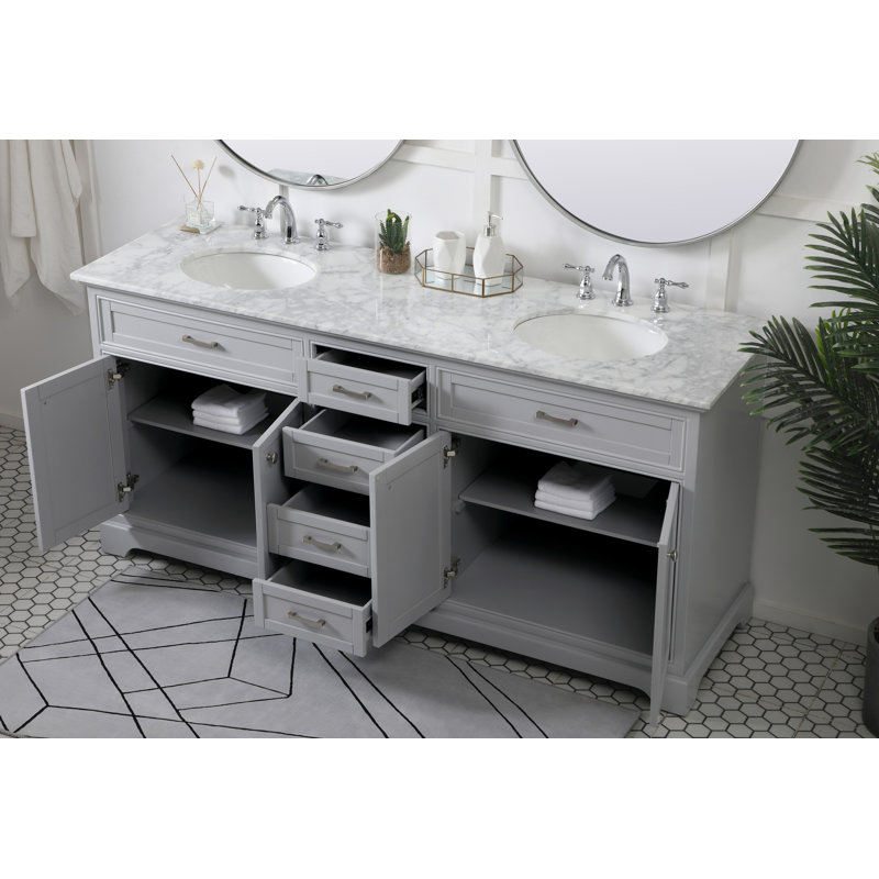 Ensemble de meuble-lavabo double 72 po Hermes, Gris foncé, Blanc de Carrare / gris