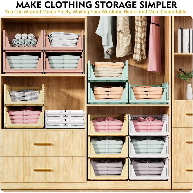 5 Pack Stackable Closet Storage Basket, Multifunctional &...