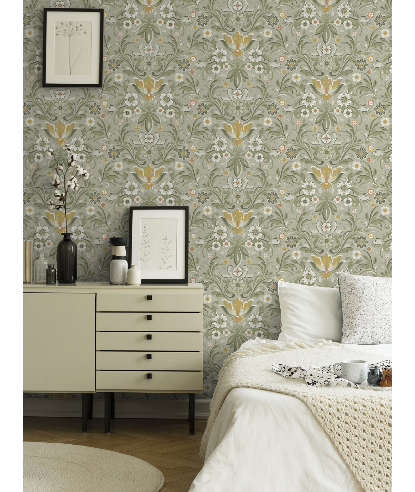 Toddy Floral Wallpaper, Gray/Yellow