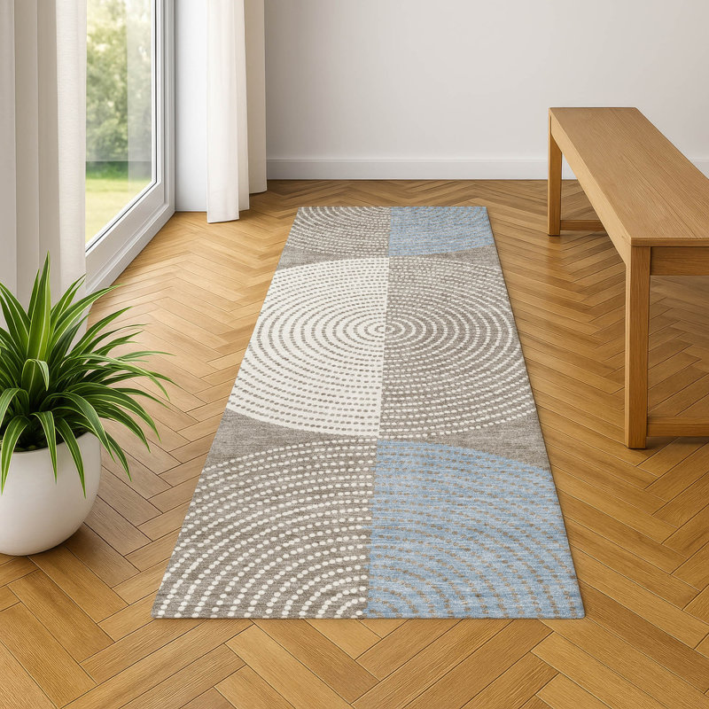 Premium Machine Washable Mayfield AMF2281 Geometric Rug, 2'3" x 7'6" Runner, Taupe
